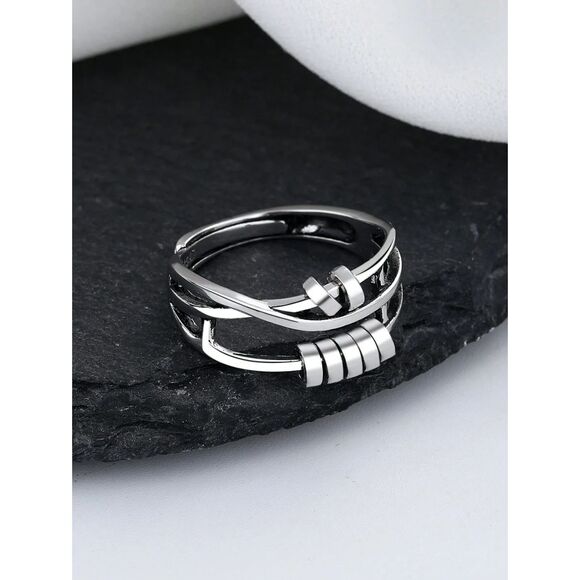 Silver Spinner Turnable Fidget Anxiety Ring Stress Adjustable Movable One Size - Picture 3 of 7